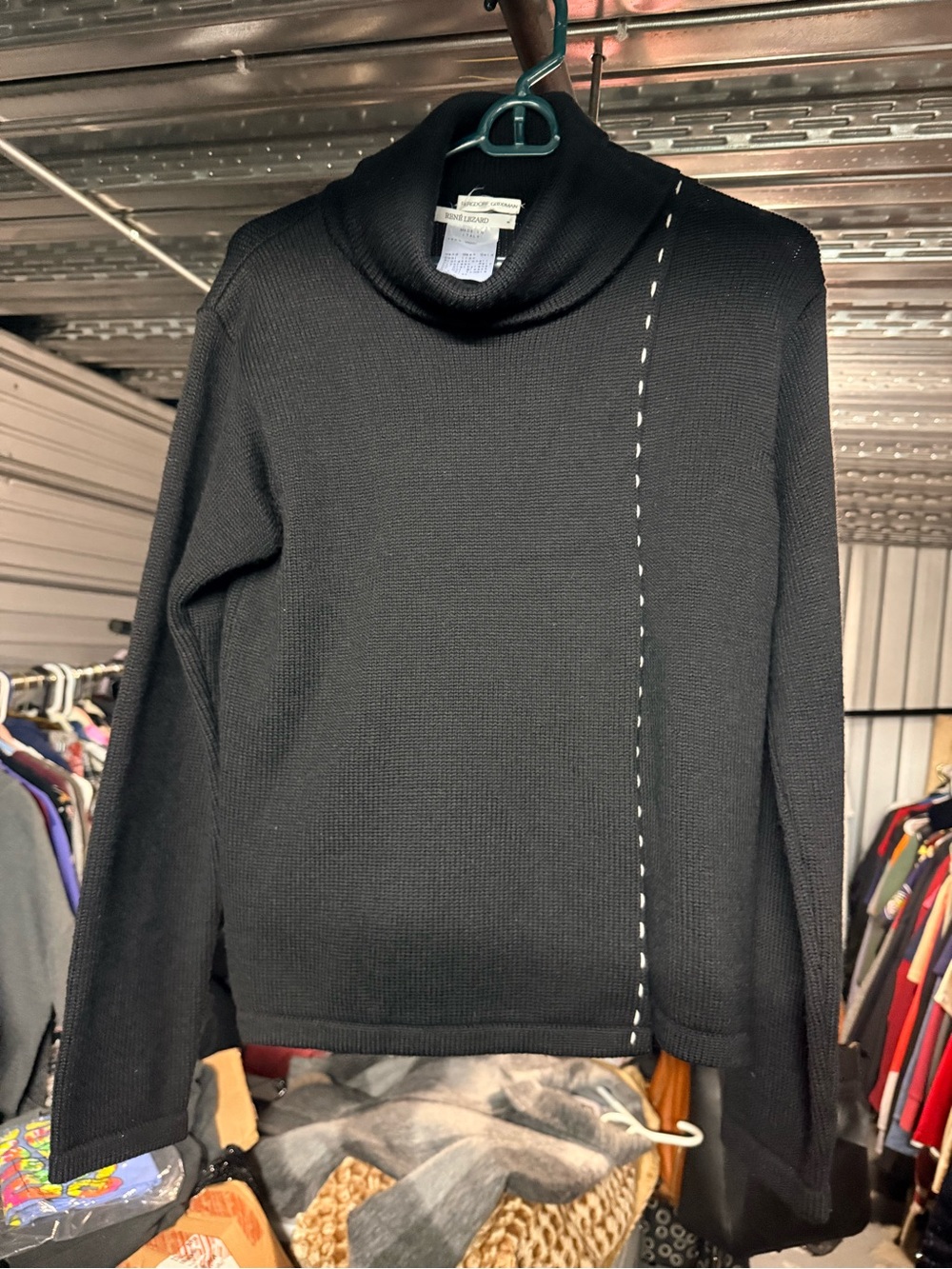 Rene Lezard Black Turtleneck Sweater with White Contrast Stitch